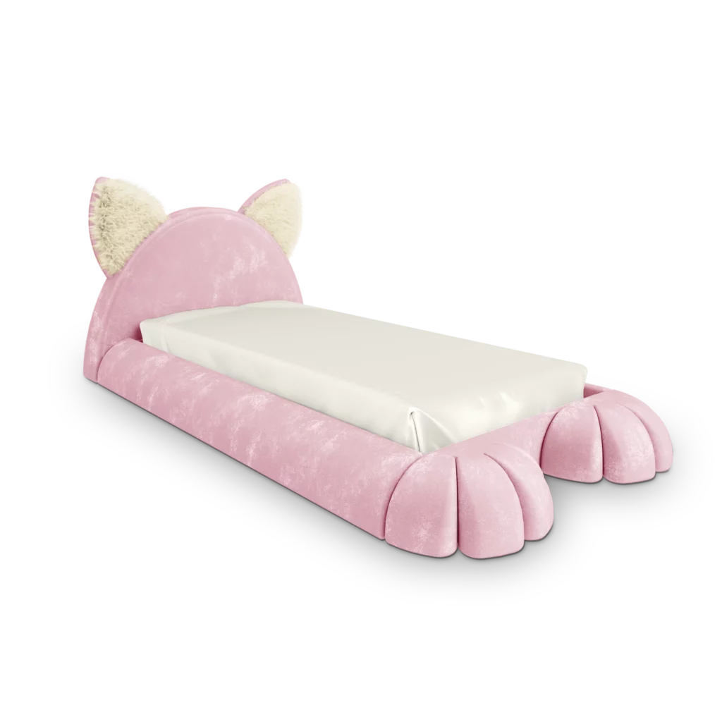 Luxury cat-shaped velvet bed for kids’ room